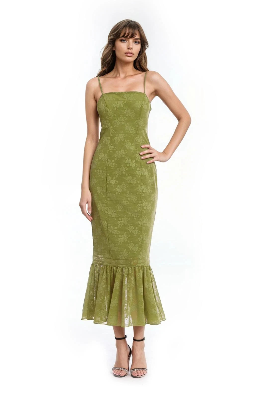 Tank Pencil Dress with Ruffle Hem Jewel by Badgley Mischka J0547 Wholesale