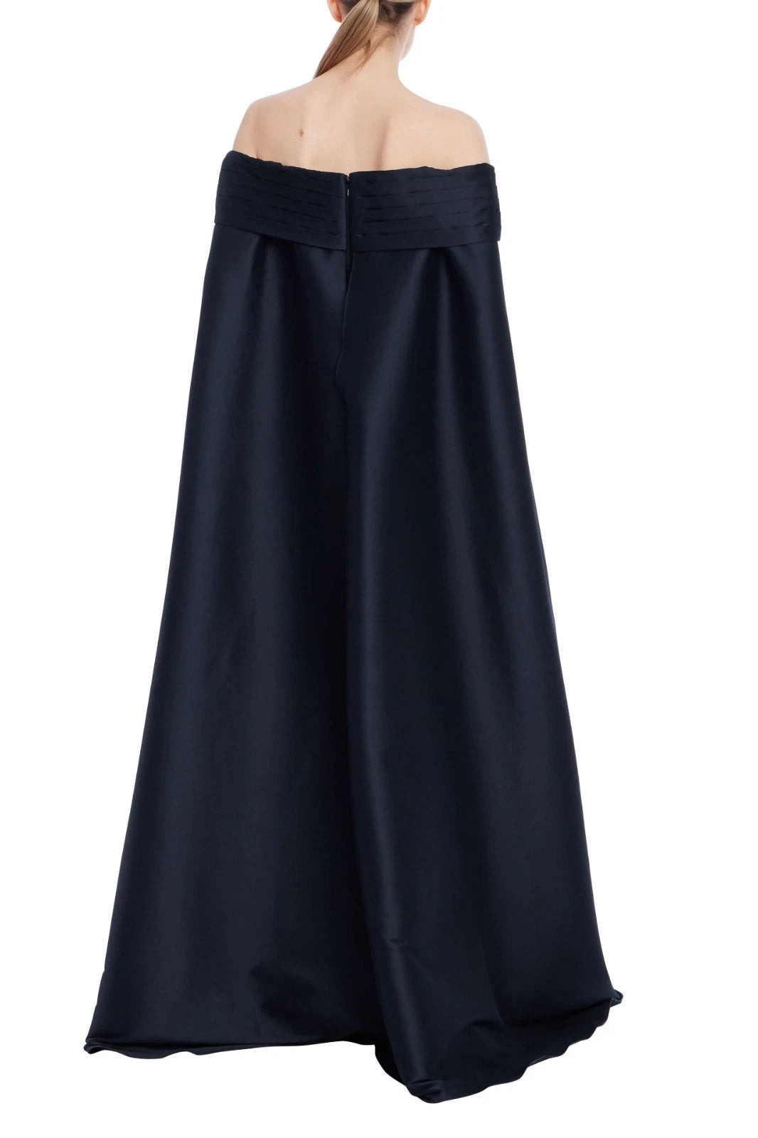 Navy Off-the-Shoulder Floor-Length Mikado Formal Ball Gown with Cape Detail Badgley Mischka EG4608A