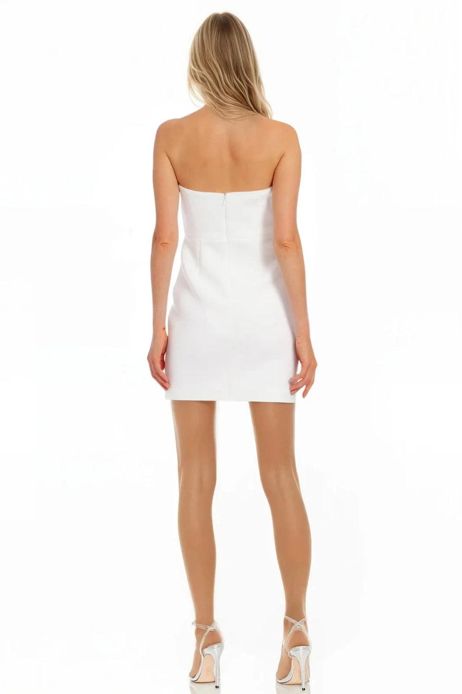 Ivory Strapless Mini Crepe Wedding Dress 3D Flower Applique Badgley Mischka MC0140