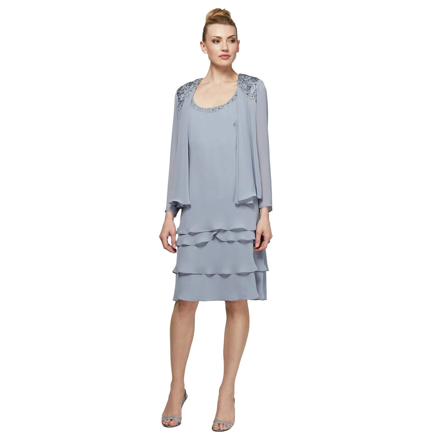 Short Beaded Tiered Jacket Dress SL Fashions 122372 Wholesale