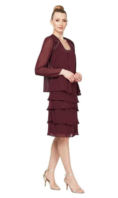 Short Beaded Tiered Jacket Dress SL Fashions 122372 Wholesale