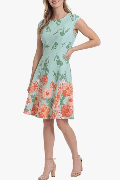 Cocktail Dresses Fitted Floral Print Short Cocktail Dress Mint Coral
