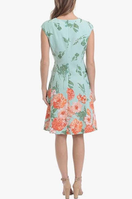 Cocktail Dresses Fitted Floral Print Short Cocktail Dress Mint Coral