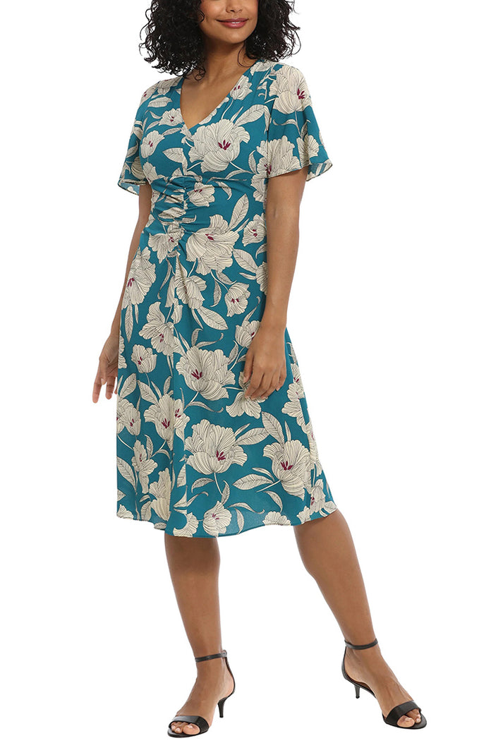 Cocktail Dresses Floral Print Short Cocktail A Line Dress Teal