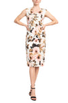 Cocktail Dresses Short Floral Print Fitted Cocktail Midi Dress Ivory Blush
