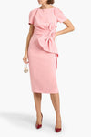 Peony Bateau Neck Midi Crepe Cocktail Dress Bow Detail Badgley Mischka SC4564
