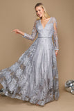 Formal Dresses Long Sleeve Formal Dress Evening Gown Silver