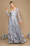 Formal Dresses Long Sleeve Formal Dress Evening Gown Silver