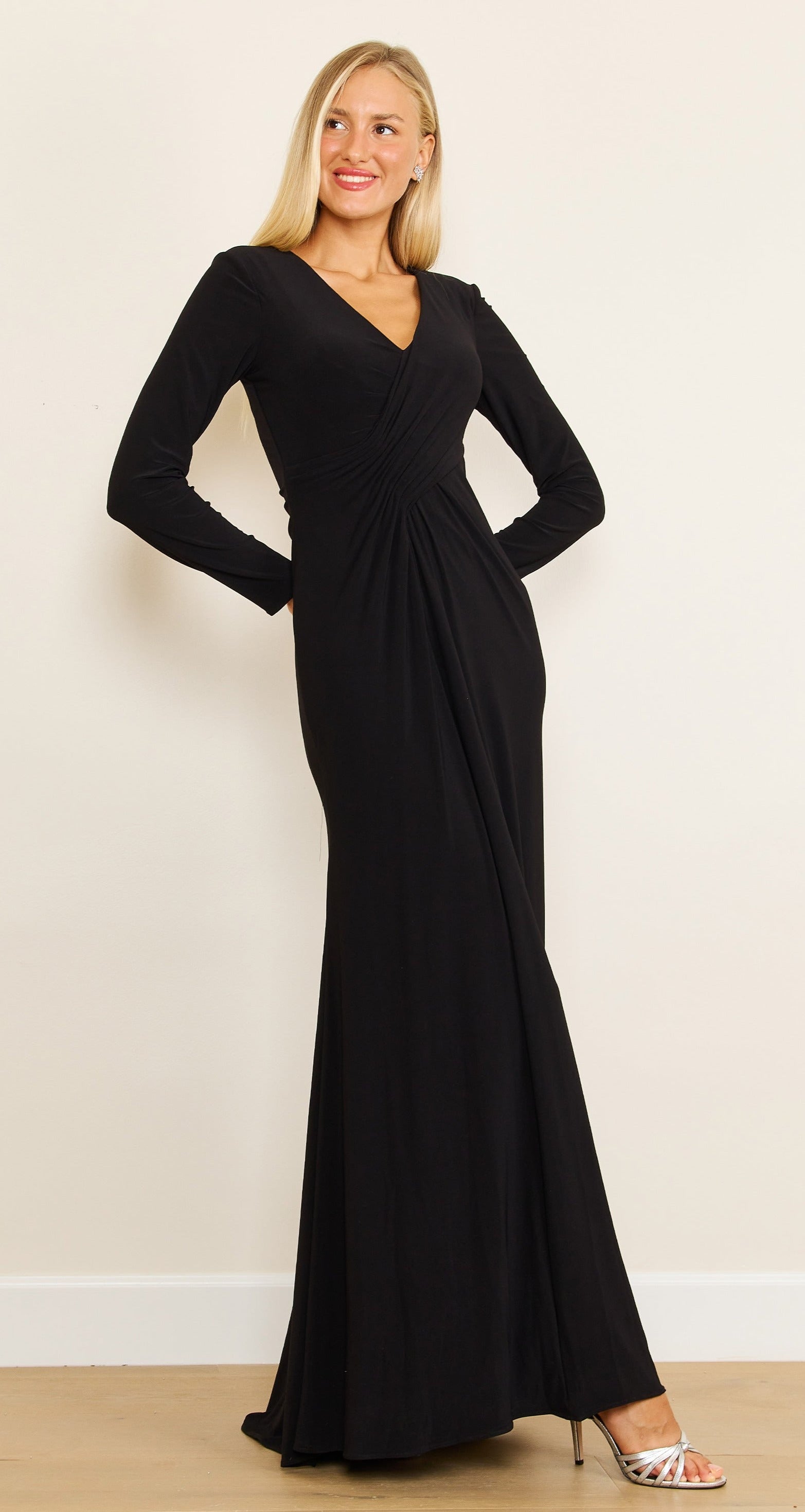Formal Dresses Long Formal Stretch Evening Long Sleeve Dress Black