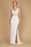 V Neck Corset Bodice Formal Prom Dress White