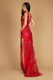V Neck Corset Bodice Formal Prom Dress Red