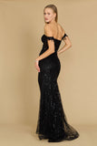 Prom Dresses Fitted Off Shoulder Sequin Prom Formal Dress Black