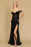 Prom Dresses Fitted Off Shoulder Sequin Prom Formal Dress Black