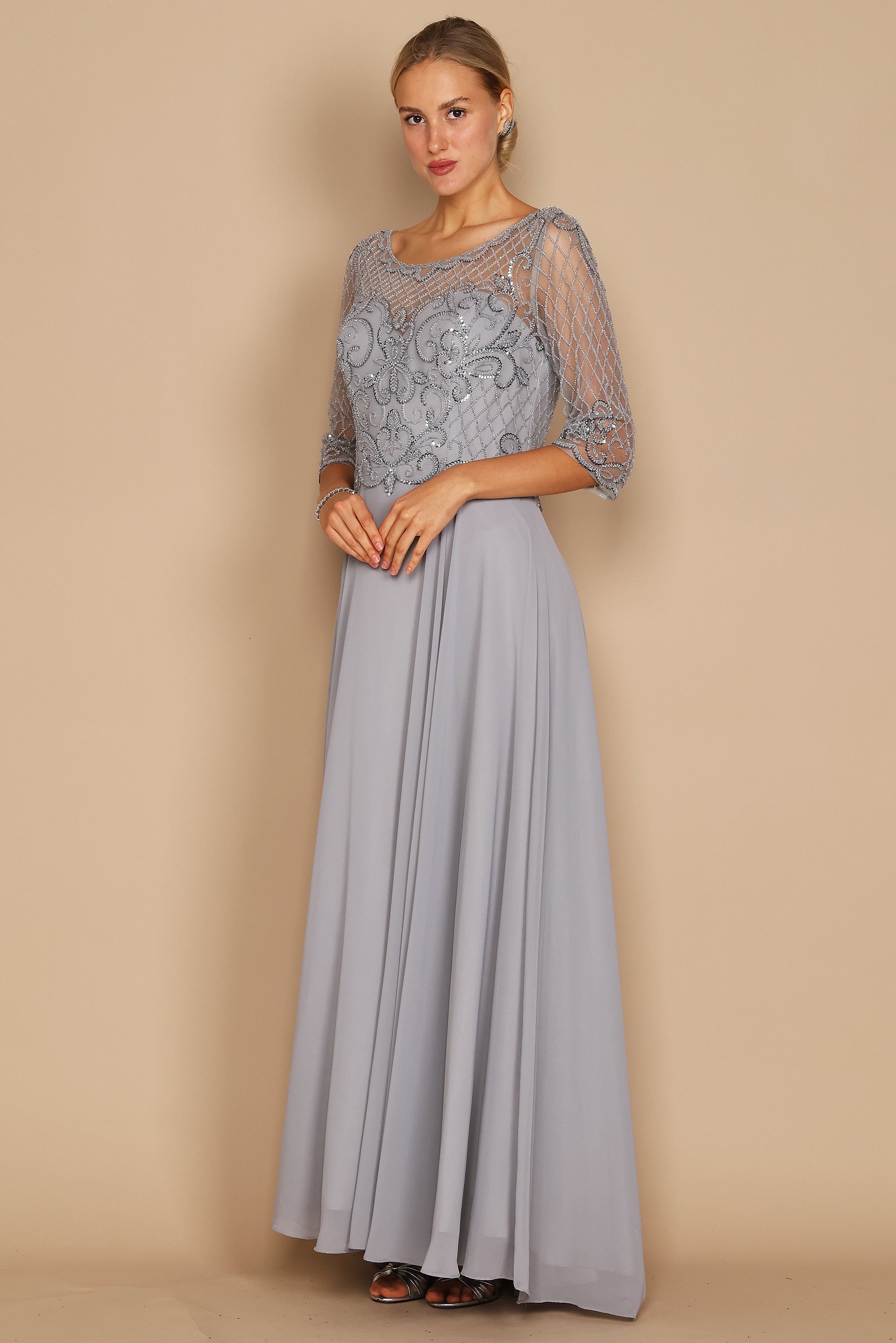 Dylan & Davids Long Sleeve Hand Beaded Mother of The Bride Dress