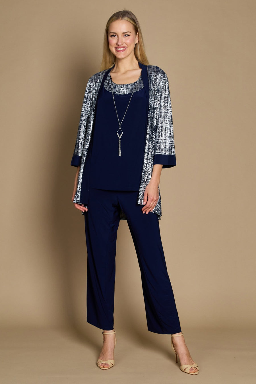 R&M Richards 2587W Metallic Printed Formal Pant Set Wholesale