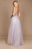 Dylan & Davids Long Jeweled Beaded Tulle Prom Dress Multi Gray