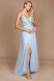 Dylan & Davids Long Jeweled Beaded Tulle Prom Dress Blue