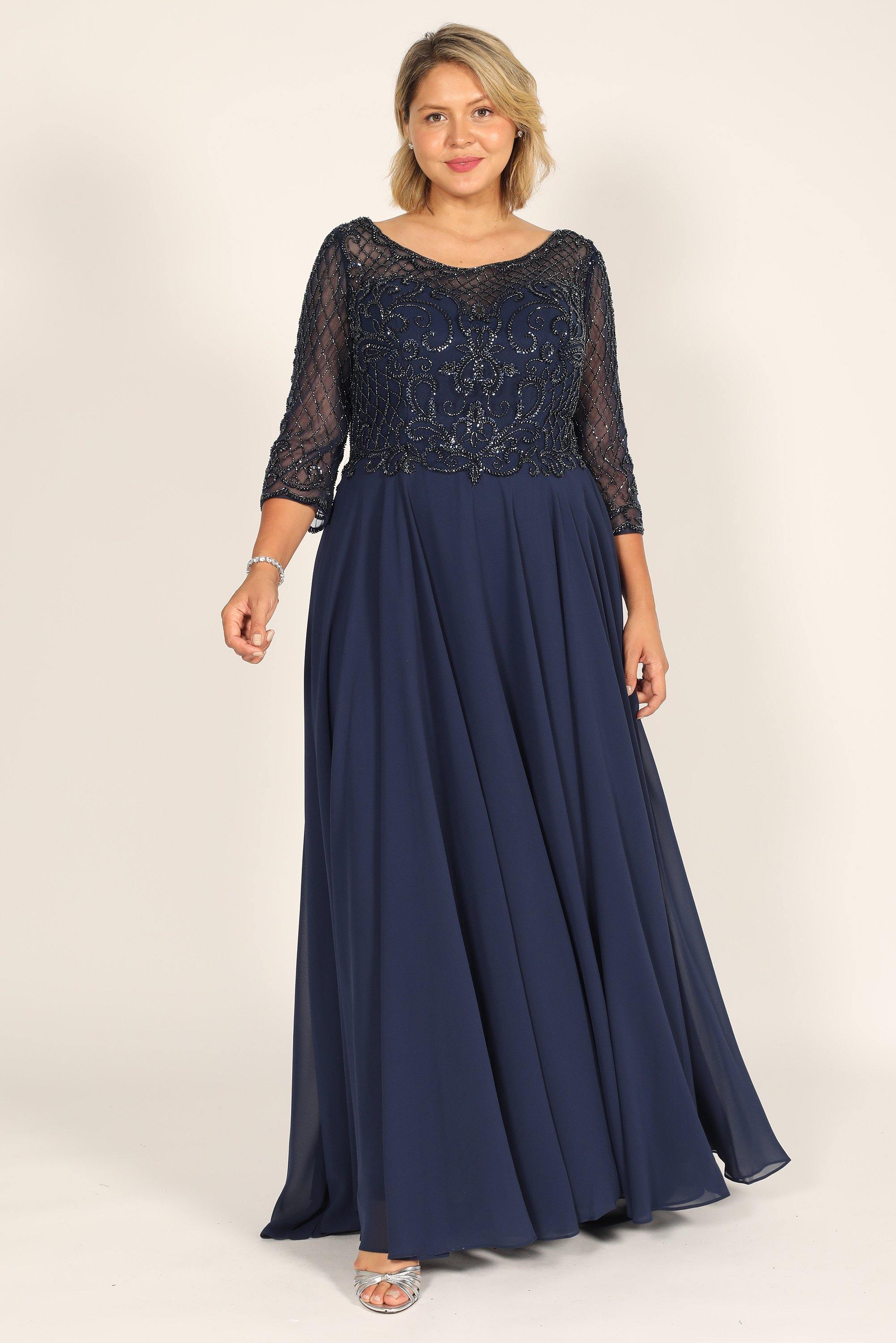 Long Sleeve Navy Mother of The Bride Dress - The Dress Outlet