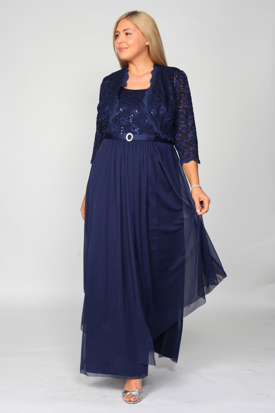 R&M Richards Long Mother of Bride Plus Size Jacket Dress 7300W - The Dress Outlet