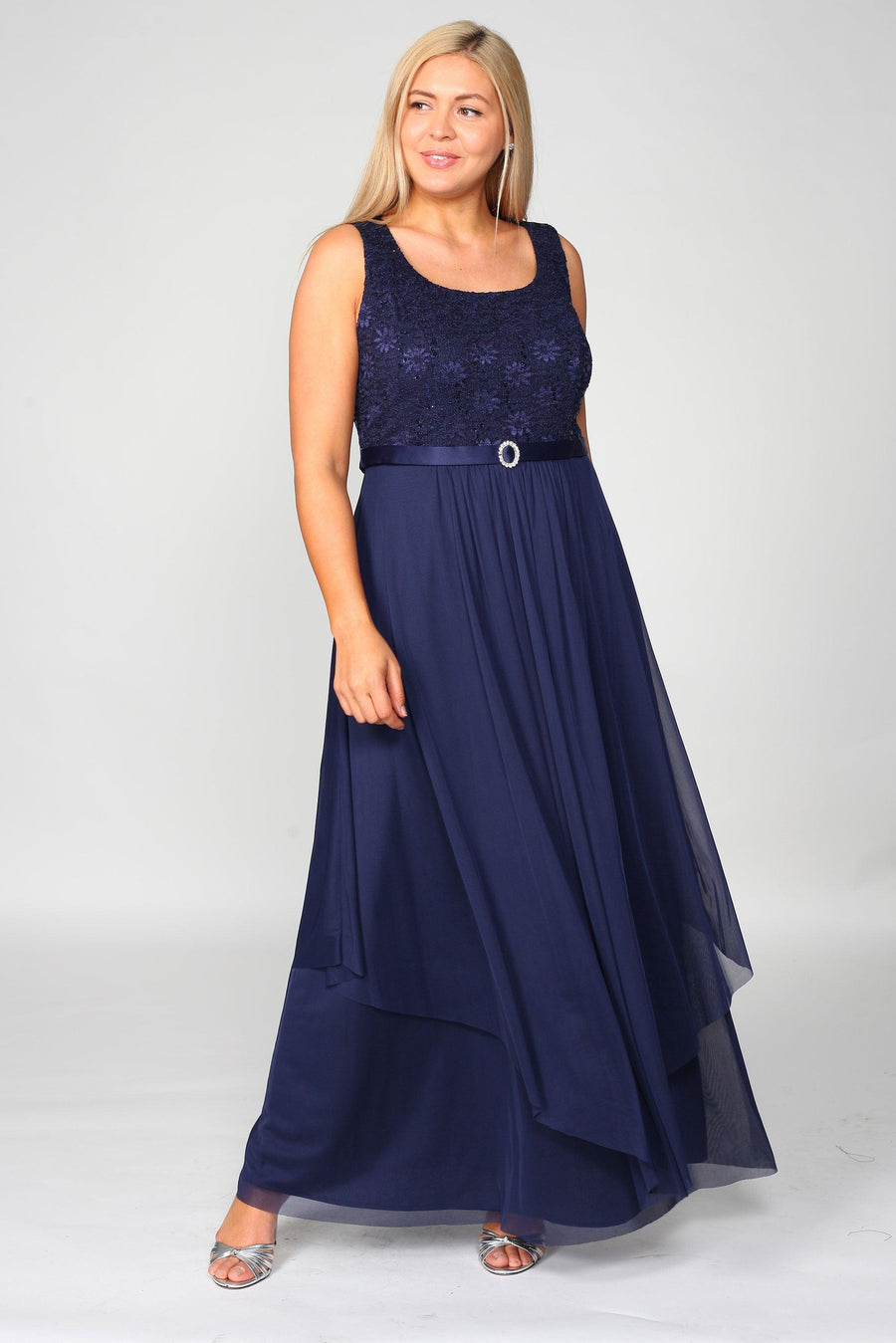 R&M Richards Long Mother of Bride Plus Size Jacket Dress 7300W - The Dress Outlet