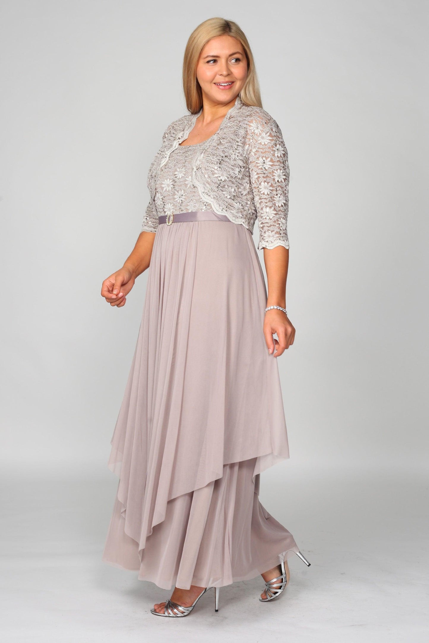 R&M Richards Long Mother of Bride Plus Size Jacket Dress 7300W - The Dress Outlet