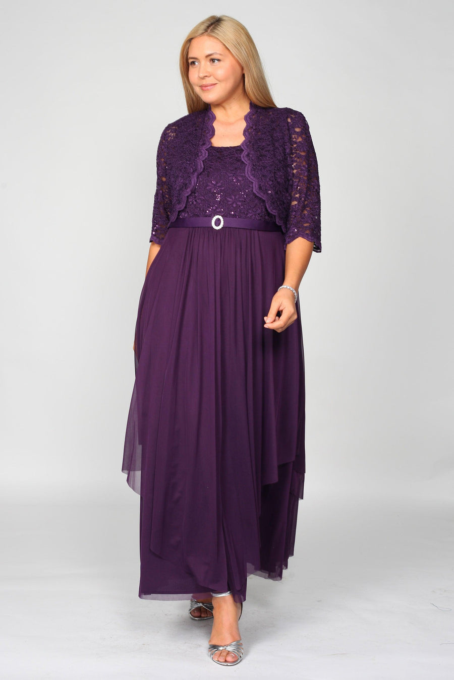 R&M Richards Long Mother of Bride Plus Size Jacket Dress 7300W - The Dress Outlet
