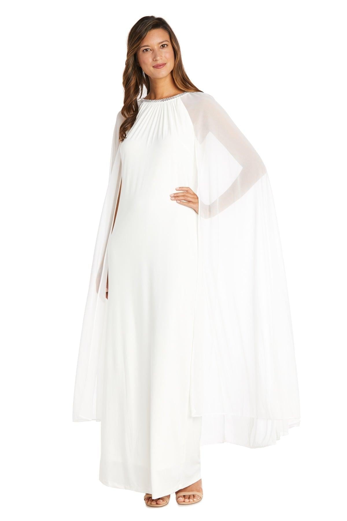 R&M Richards Plus Size Long Formal Cape Gown 2487W | The Dress Outlet ...