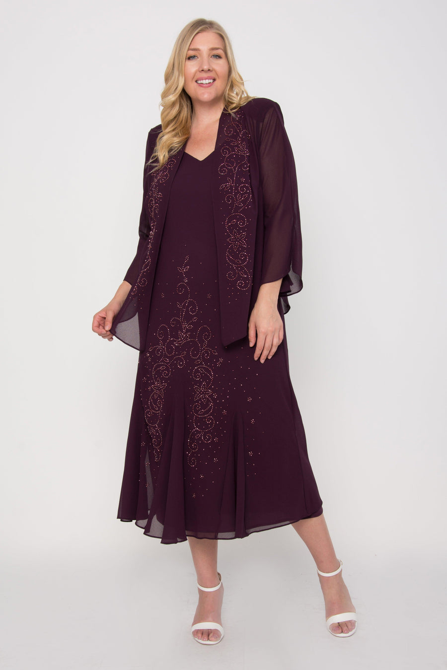 R&M Richards Plus Size Long Formal Mother of the Bride Dress - The Dress Outlet R&M Richards