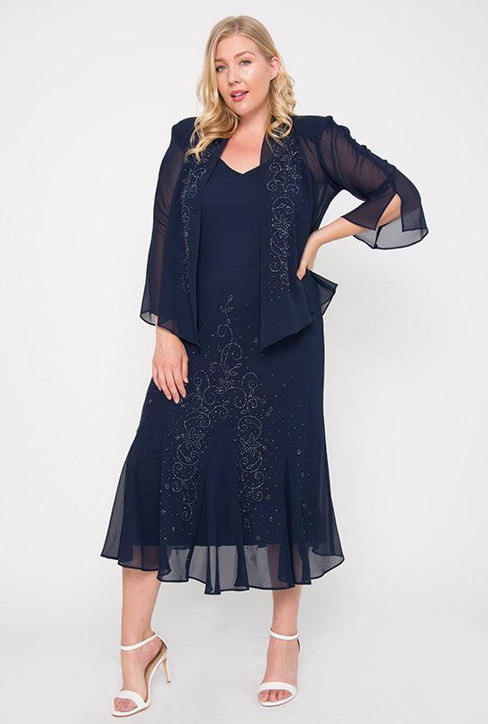 R&M Richards Plus Size Long Formal Mother of the Bride Dress - The Dress Outlet R&M Richards
