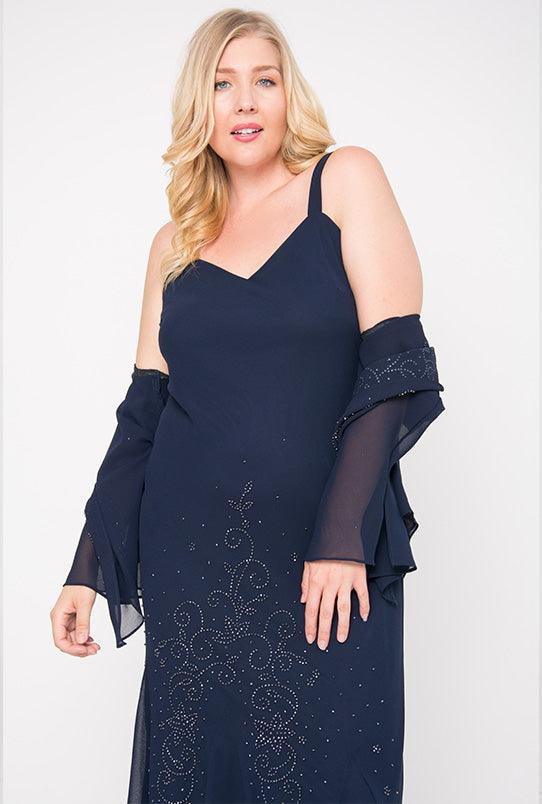 R&M Richards Plus Size Long Formal Mother of the Bride Dress - The Dress Outlet R&M Richards